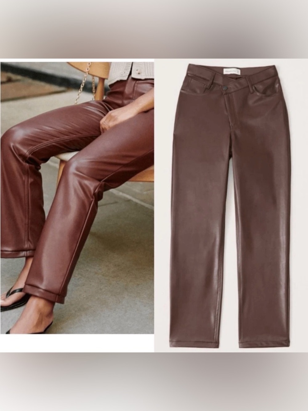 Abercrombie & Fitch Faux Leather Straight-Leg Pants in Brown